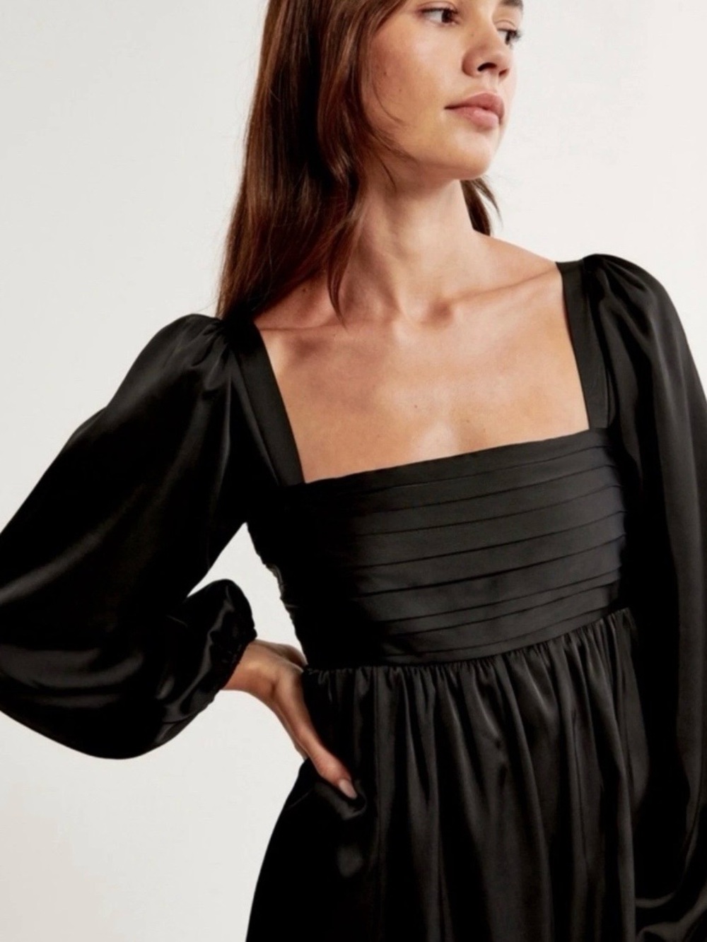 Abercrombie & Fitch Emerson Black Satin Square-Neck Long Sleeve Mini Dress Small - Picture 4 of 9